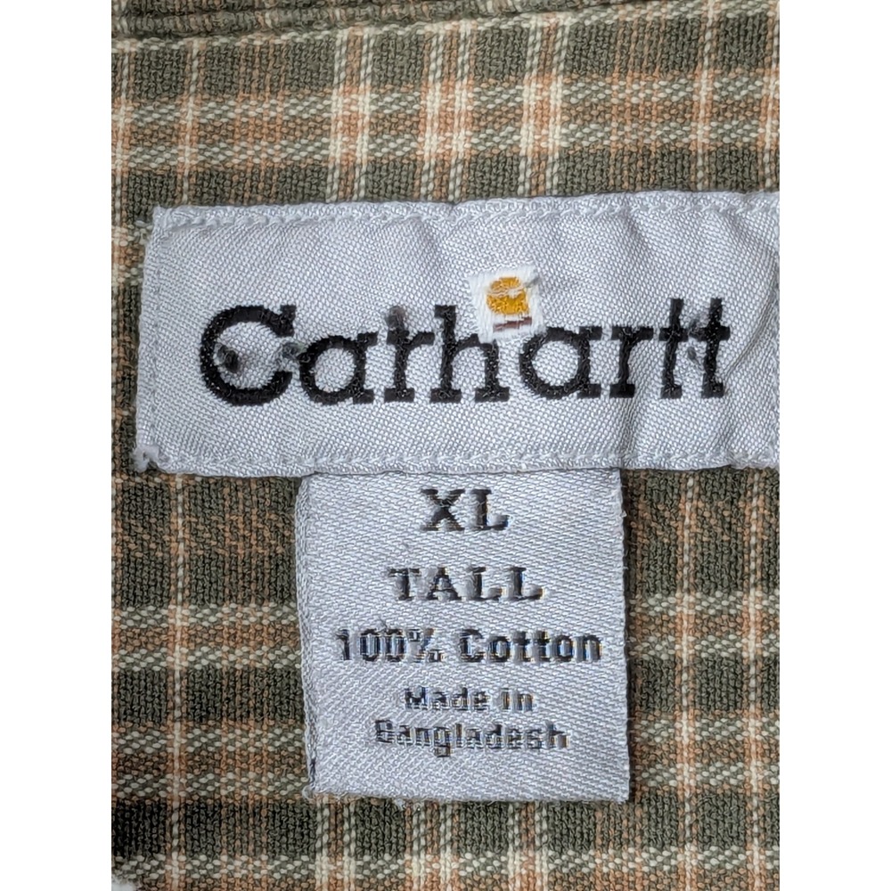 Carhartt Mens XL Tall Brown Canvas Shirt Jacket Plaid Lined Distressed Workwear - Picture 4 of 16